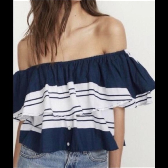 Faithfull the Brand Solerno Claremont Stripe Off The Shoulder Crop Top Size 4 - Picture 2 of 9
